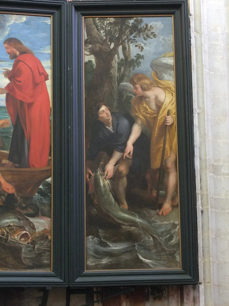Tobie captures the fish and pulls it onto the land on the order of the angel (Tobie 6:1-10), 1618-19 - Peter Paul Rubens