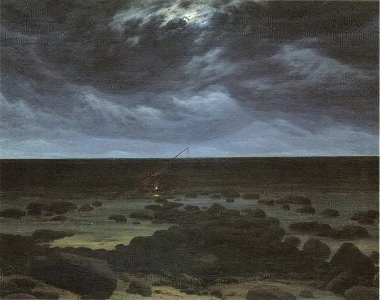 Shore with Stranded Boat in the Moonlight - Caspar David Friedrich