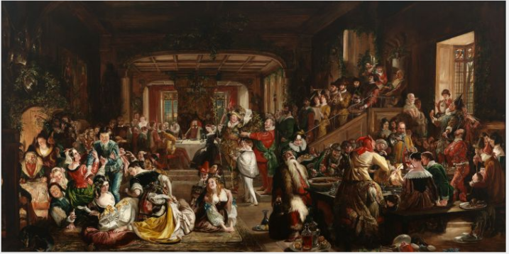 Noël dans la grande salle du baron, Daniel Maclise, 1838