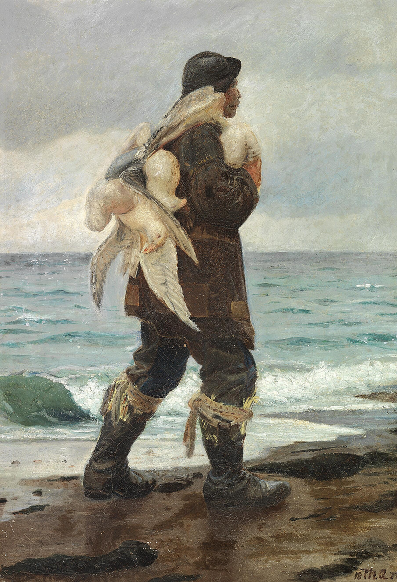 A young fisherman returns home with the seagulls he caught. - Michael Peter Ancher
