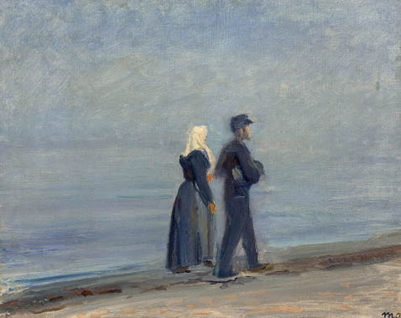 A fisherman and his wife are walking on the beach at Skagen. - Michael Peter Ancher
