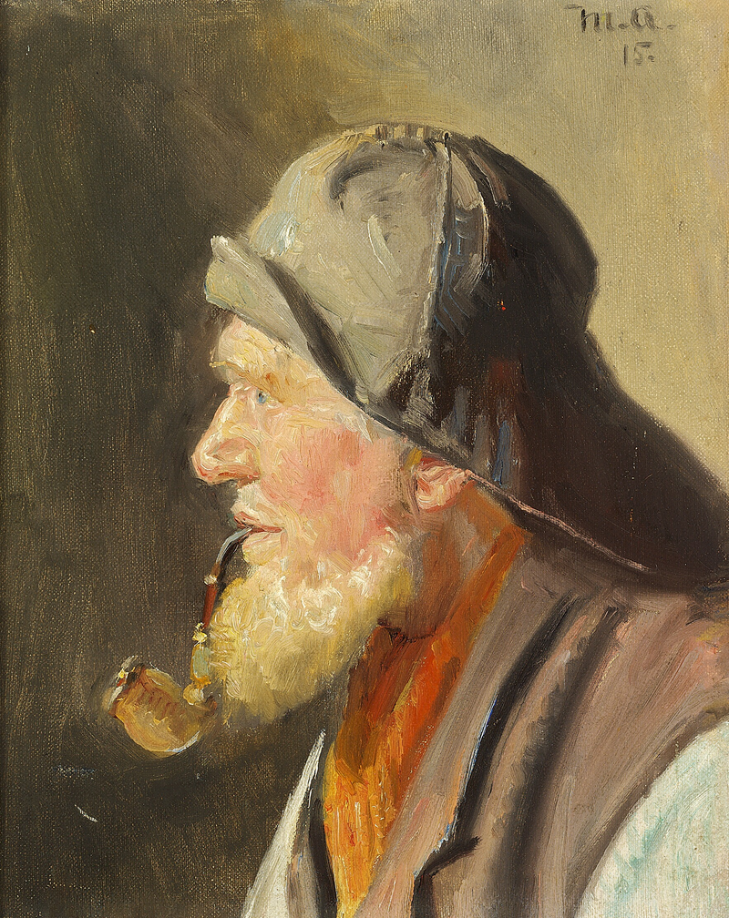 A fisherman with a pipe and an oilskin. - Michael Peter Ancher