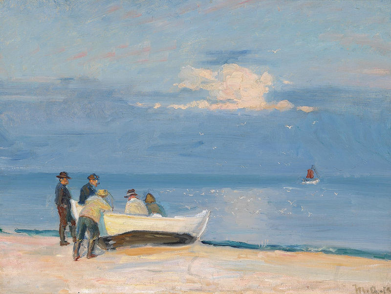 Fishermen on a boat, on Skagen beach. - Michael Peter Ancher