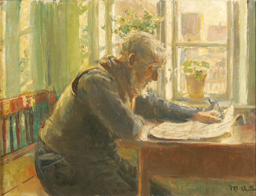 An old man is reading his newspaper by the window. - Michael Peter Ancher