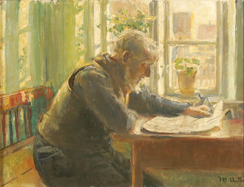 An old man is reading his newspaper by the window. - Michael Peter Ancher