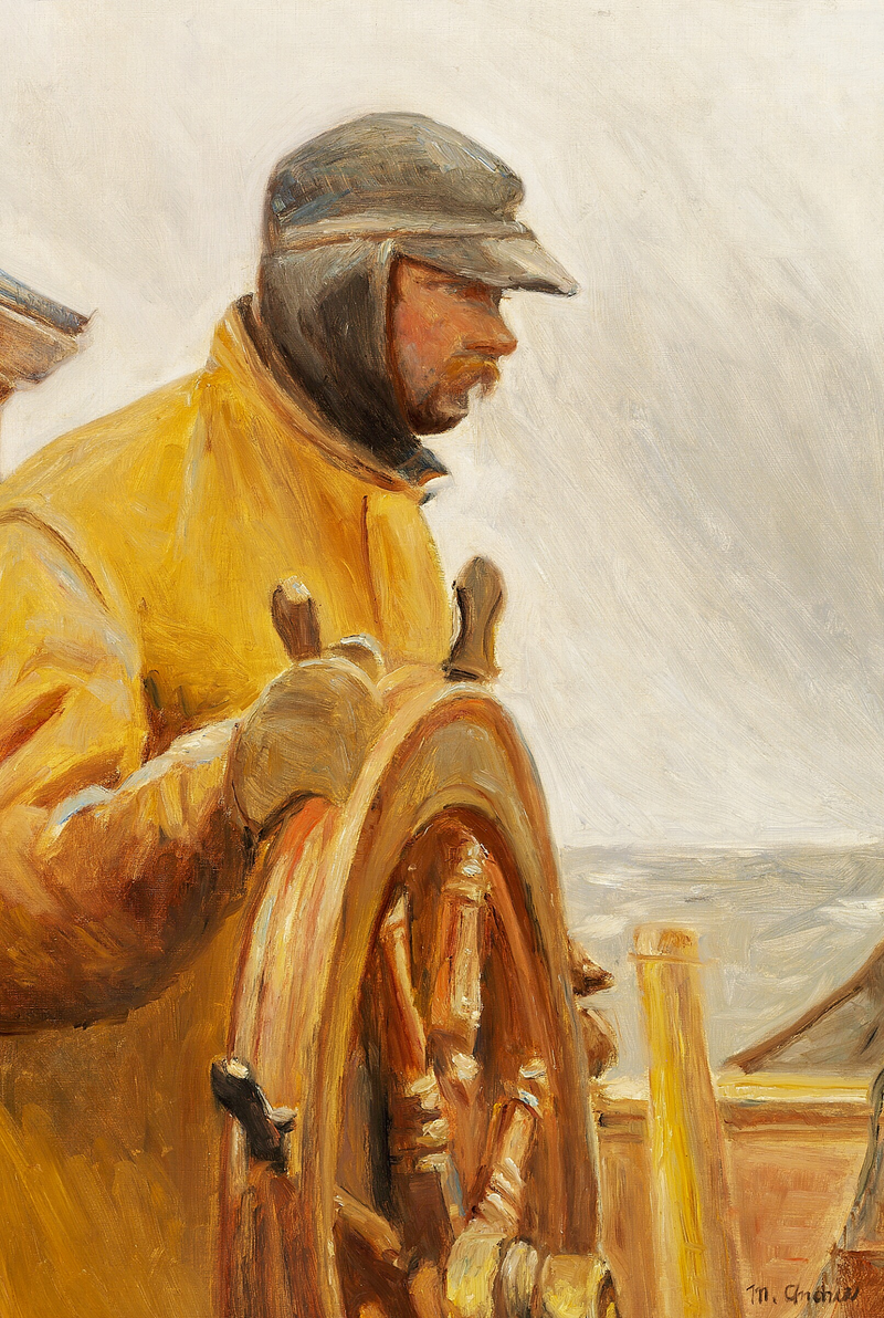 Konrad at the helm. A fisherman from Skagen is steering a boat. - Michael Peter Ancher