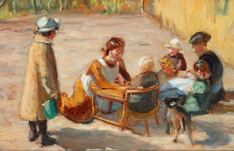 Women and children in a sunny courtyard. - Michael Peter Ancher