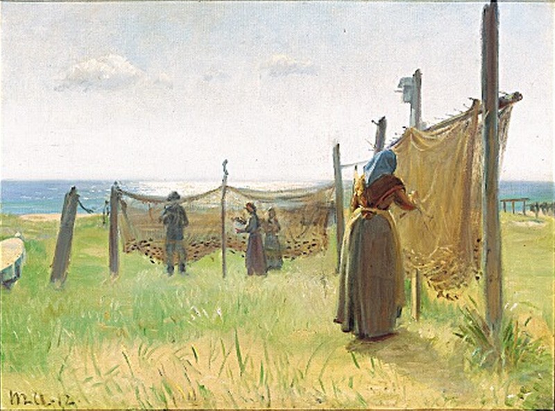 Women fisherwomen repair their nets in Skagen. - Michael Peter Ancher