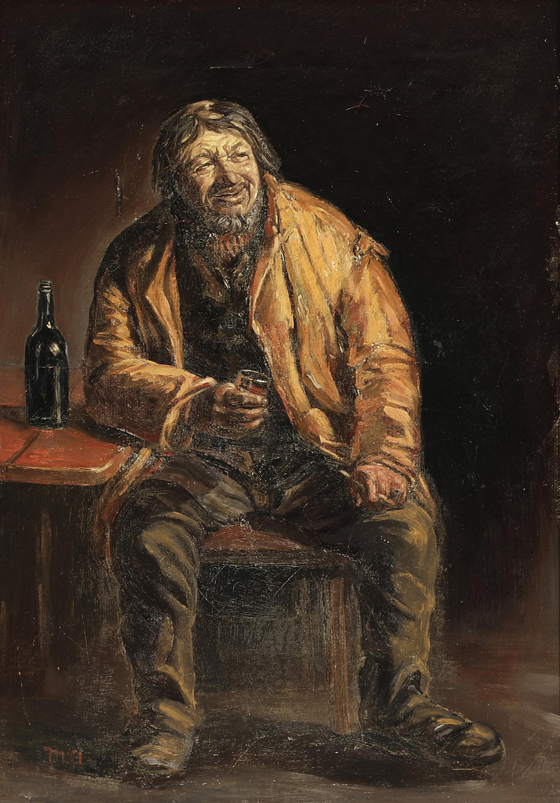 Portrait of fisherman Lars Gaihede from Skagen enjoying a drink. - Michael Peter Ancher