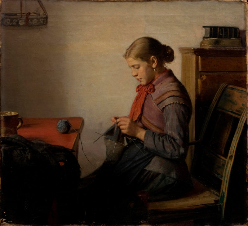 Daughter of Skagen, Maren Sofie, knitting - Michael Peter Ancher