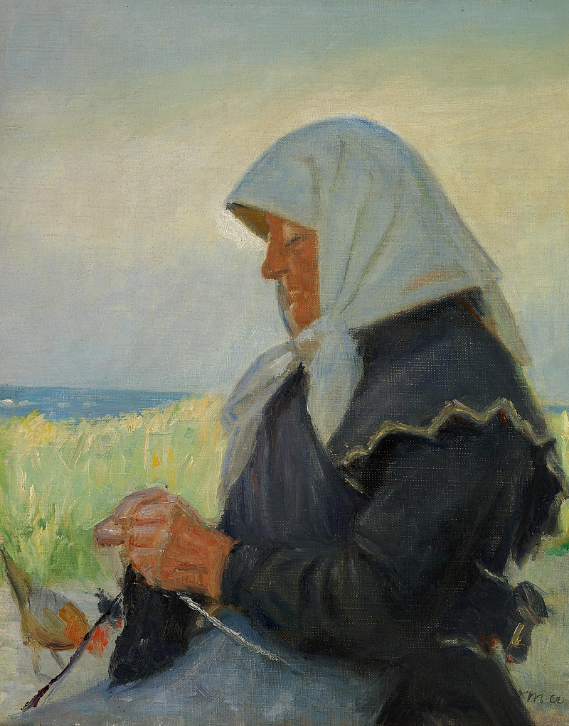 A fisherman's wife knitting in the dunes.(2) - Michael Peter Ancher