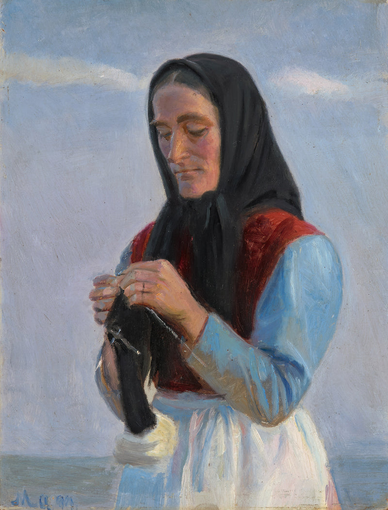 A woman knits on the beach. - Michael Peter Ancher