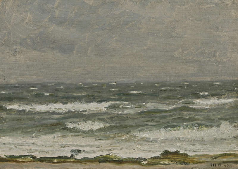 View from the coast towards the sea with foaming waves, Skagen. - Michael Peter Ancher