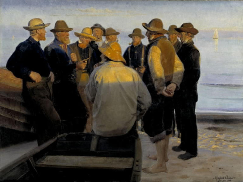 Fishermen by the sea on a summer evening - Michael Peter Ancher