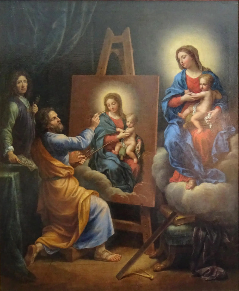 Saint Luke painting the Virgin with Mignard's Self-Portrait - Pierre Mignard