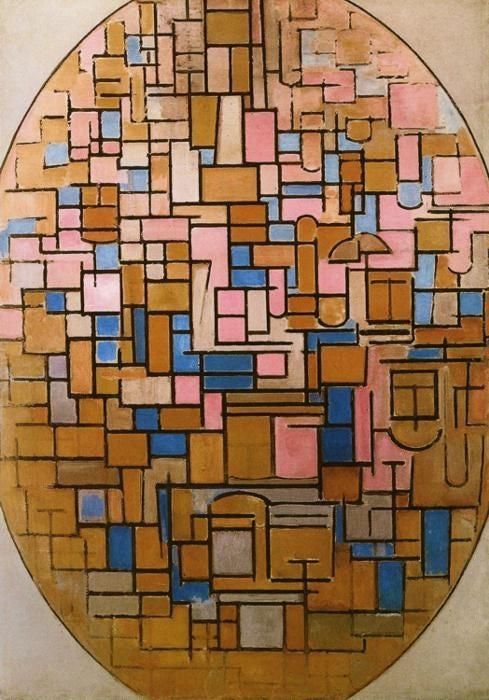 Reproduction du tableau « Tableau III : Composition ovale - Piet Mondrian » par Alpha Reproduction en peinture à l’huile