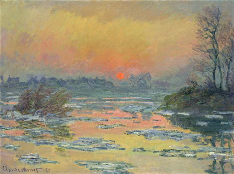 Reproduction du tableau « Le coucher du soleil sur la Seine en hiver - Claude Monet » par Alpha Reproduction en peinture à l’huile
