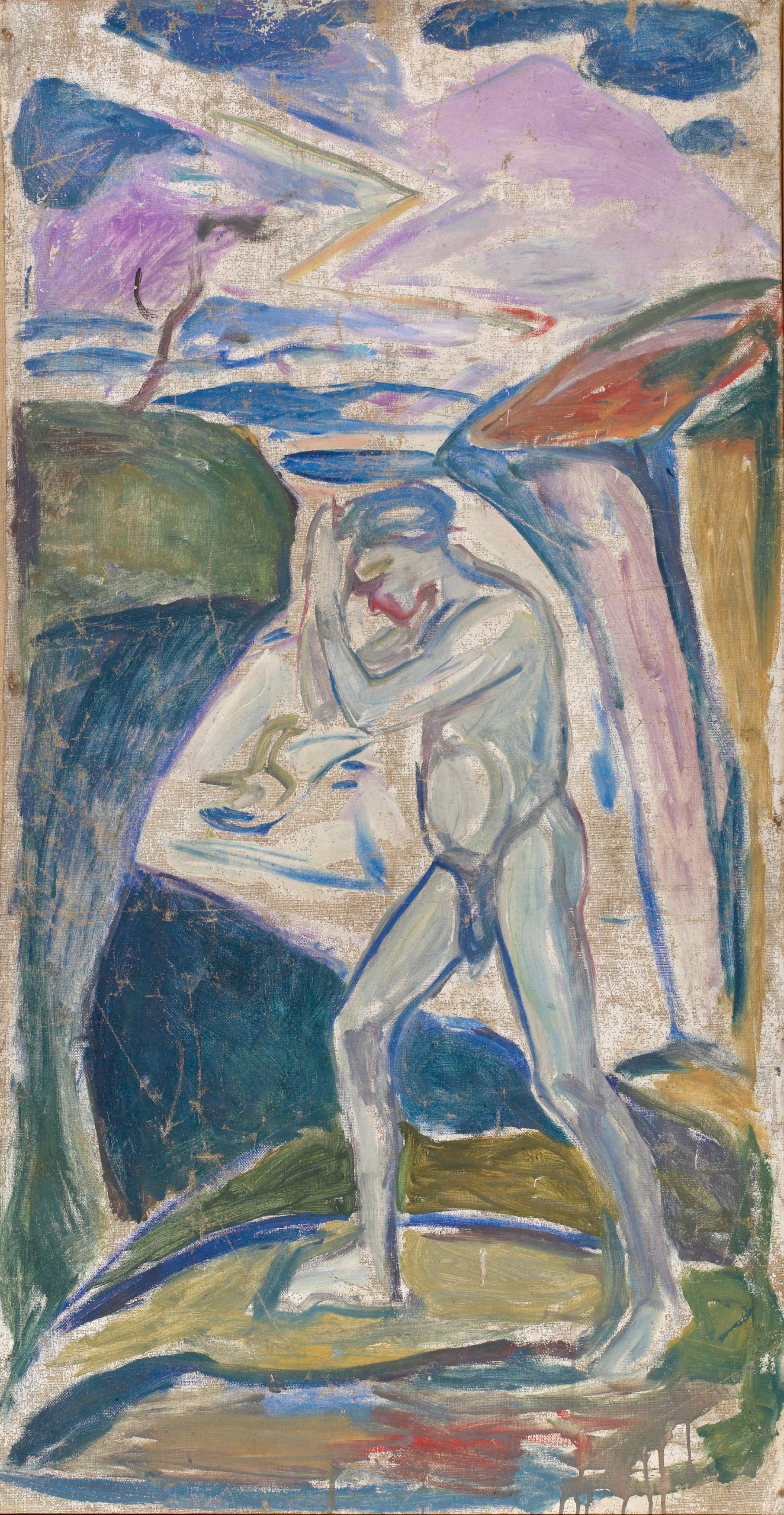 Reproduction du tableau « Homme nu dans un paysage rocheux - Edvard Munch » par Alpha Reproduction en peinture à l’huile
