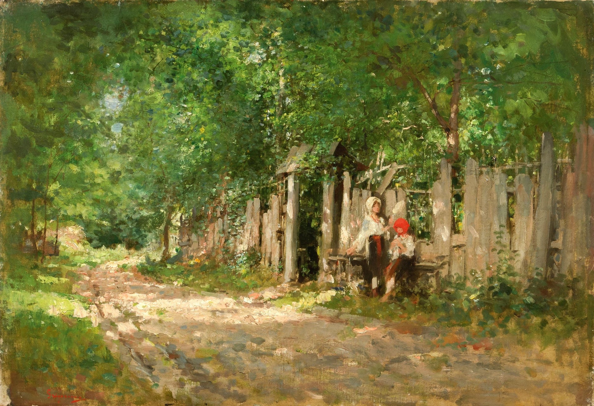Fileuses à la porte, Nicolae Grigorescu, 1885, peinture à l’huile
