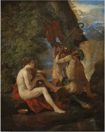 Nymph and Satyr - Nicolas Poussin