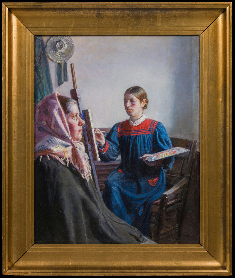 Anna Ancher painting a model - Michael Peter Ancher