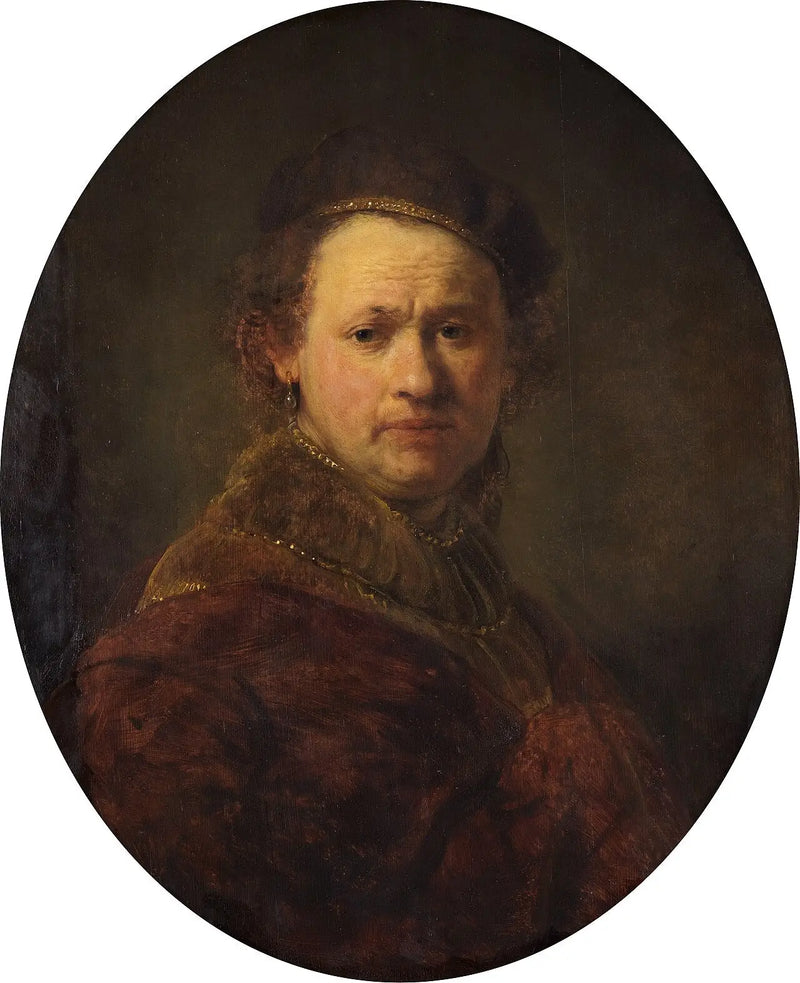 Self-Portrait with Beret and Red Coat - Rembrandt