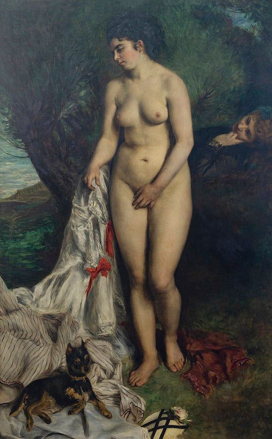Reproduction du tableau « Baigneuse avec un griffon ou Lise au bord de la Seine - Pierre-Auguste Renoir » par Alpha Reproduction en peinture à l’huile