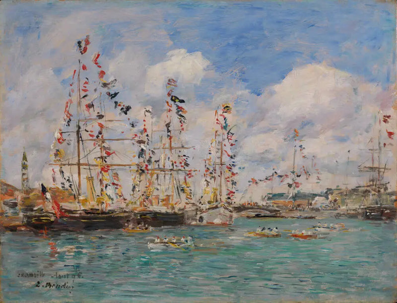 Decorated boats with flags in the port of Deauville - Eugène Boudin