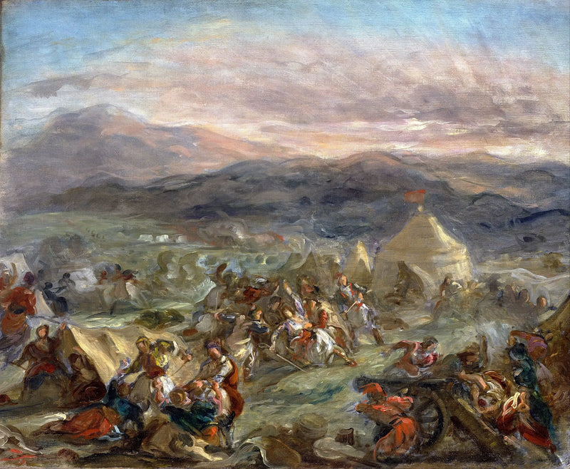 Botzaris surprises the Turkish camp and is mortally wounded - Eugène Delacroix
