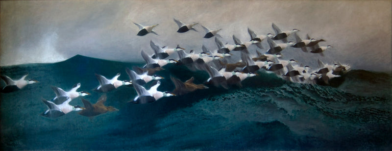 Eider ducks flying in formation - Bruno Liljefors