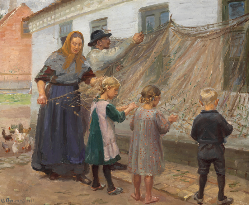 Untangling the fishing net. - Anna Ancher