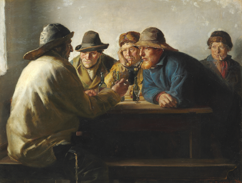 Fishermen sitting around a table drinking - Michael Peter Ancher