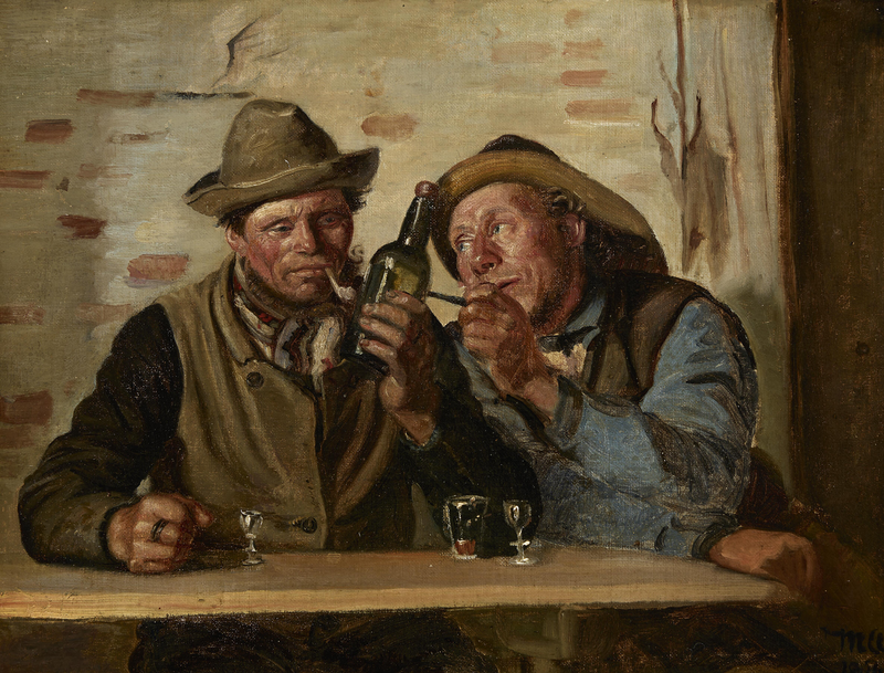 Two fishermen from Skagen enjoy a cigarette and a drink at the inn. - Michael Peter Ancher