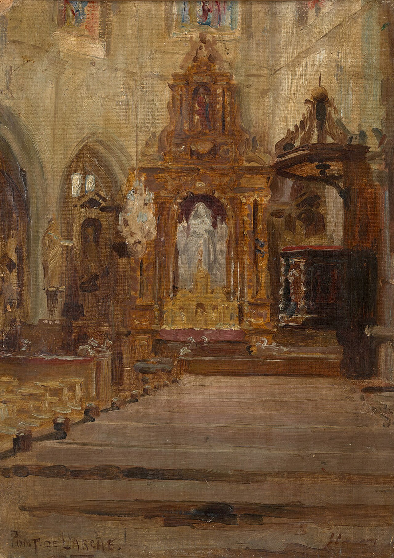 Notre Dame des Arts Church, Pont de l'Arche (View from the Nave towards the Choir) - John Lavery