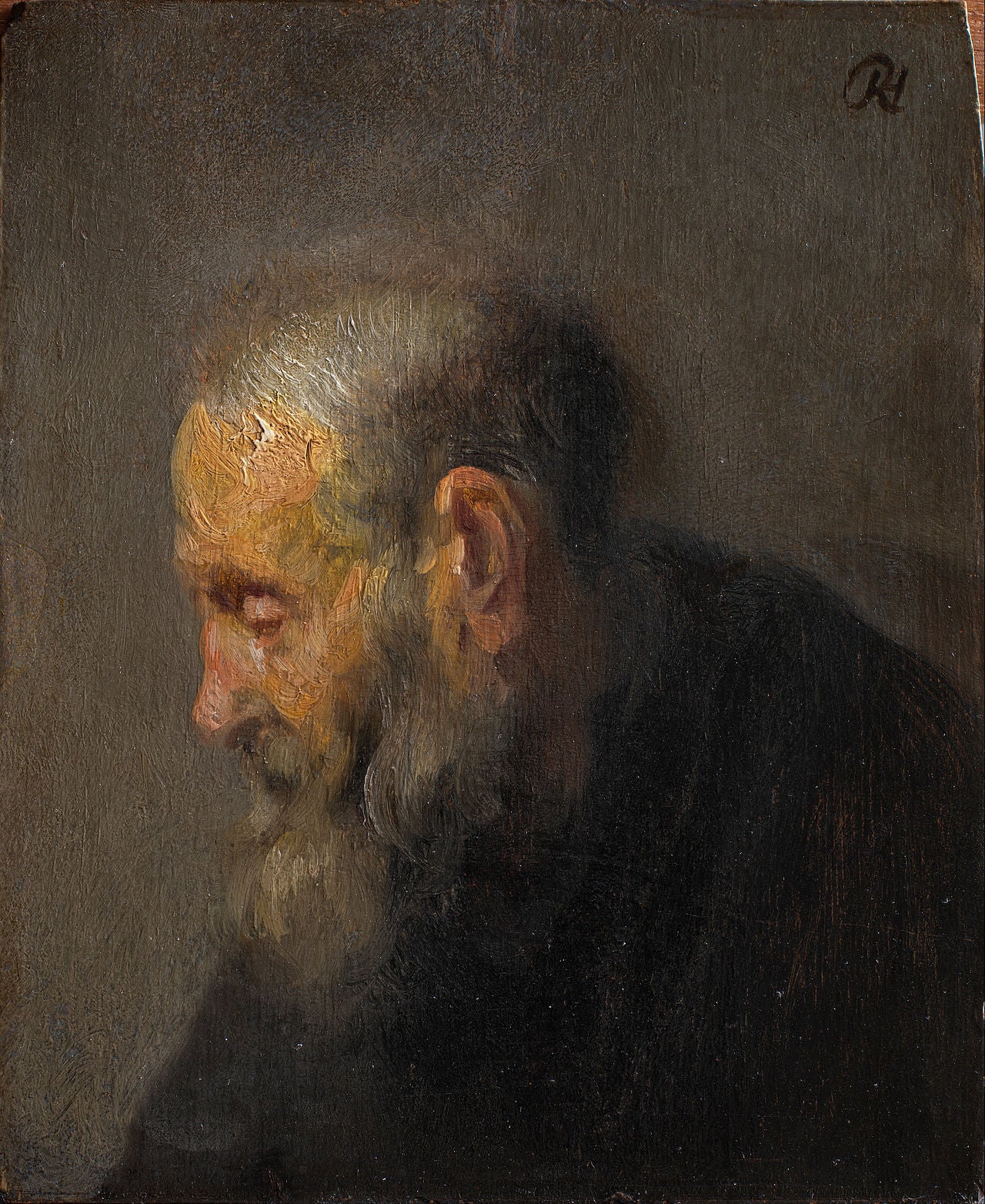Reproduction du tableau « Étude d'un vieil homme de profil - Rembrandt » par Alpha Reproduction en peinture à l’huile
