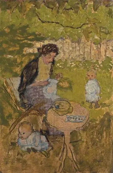 Woman Sewing in a Garden (with Children) - Pierre Bonnard