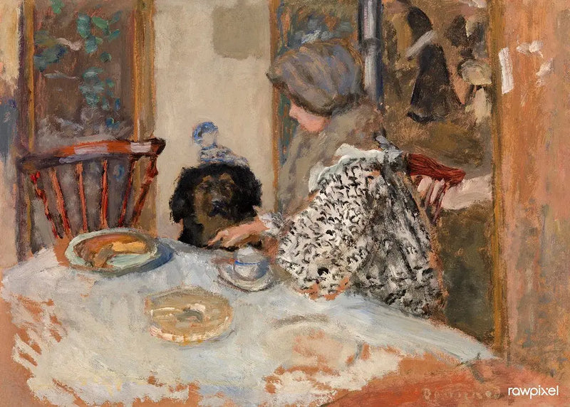 Woman and Dog at the Table - Pierre Bonnard