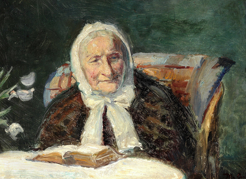 Interior with Ane Brøndum, the artist's mother-in-law, reading the Bible. - Michael Peter Ancher