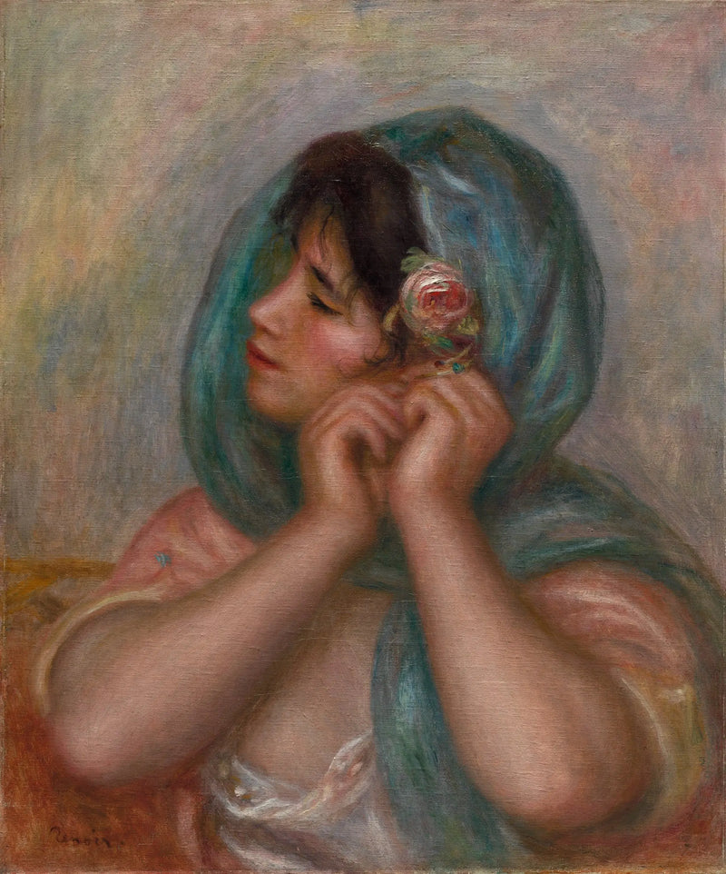 Young Woman Adjusting Her Earring - Pierre-Auguste Renoir