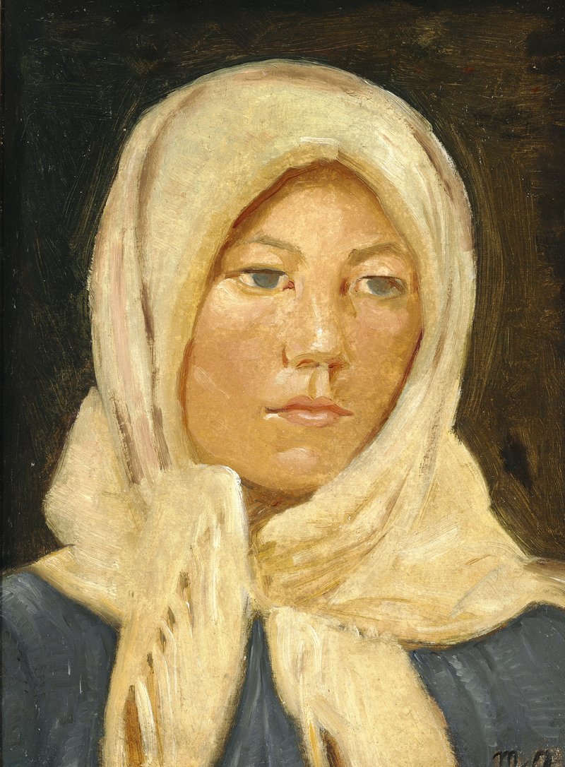 Young woman from Skagen, wearing a scarf. - Michael Peter Ancher