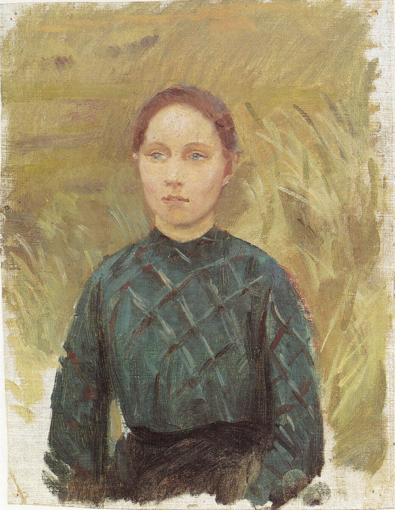Young woman in a green dress, sitting in the dunes - Anna Ancher