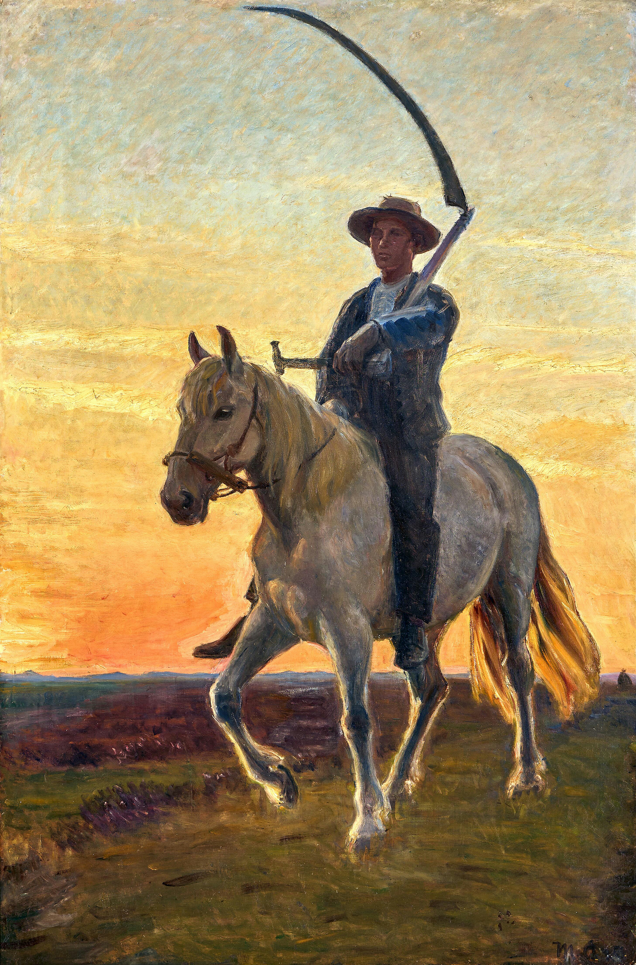 Young harvester returning from the fields on horseback. - Michael Peter Ancher