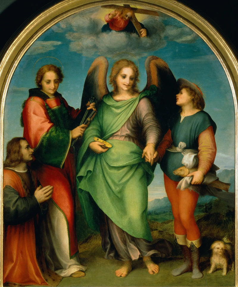 The Archangel Raphael with Tobit, Saint Lawrence, and the Donor Leonardo di Lorenzo Morelli - Andrea del Sarto