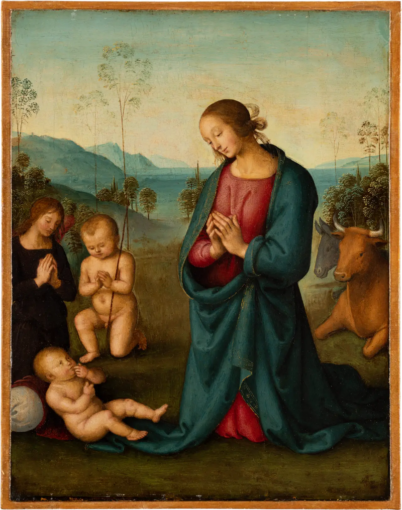 The Madonna, the Child Saint John and an Angel Adoring the Child Jesus - Pietro Perugino