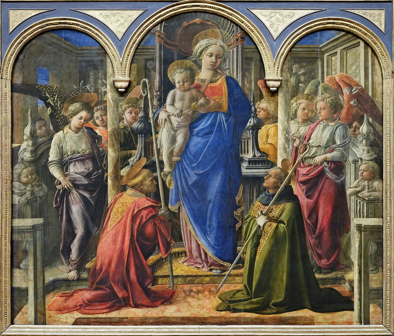 The Virgin and Child surrounded by angels, Saint Frediano, and Saint Augustine - Fra Filippo Lippi
