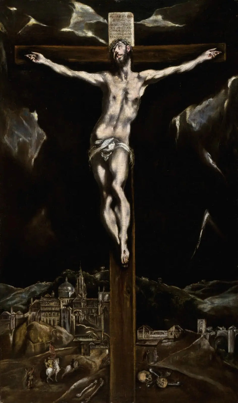 The Christ en croix with vue sur Tolède - El Greco