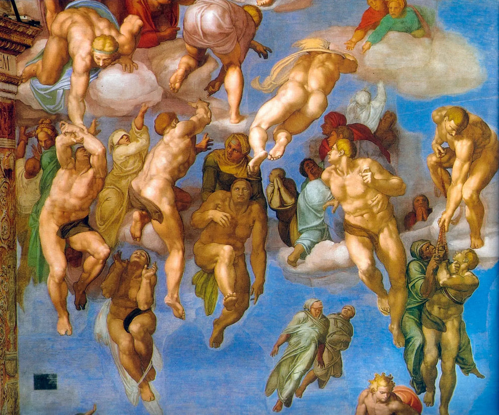 Reproduction du tableau « Le Jugement dernier, détail. - Michel-Ange » par Alpha Reproduction en peinture à l’huile