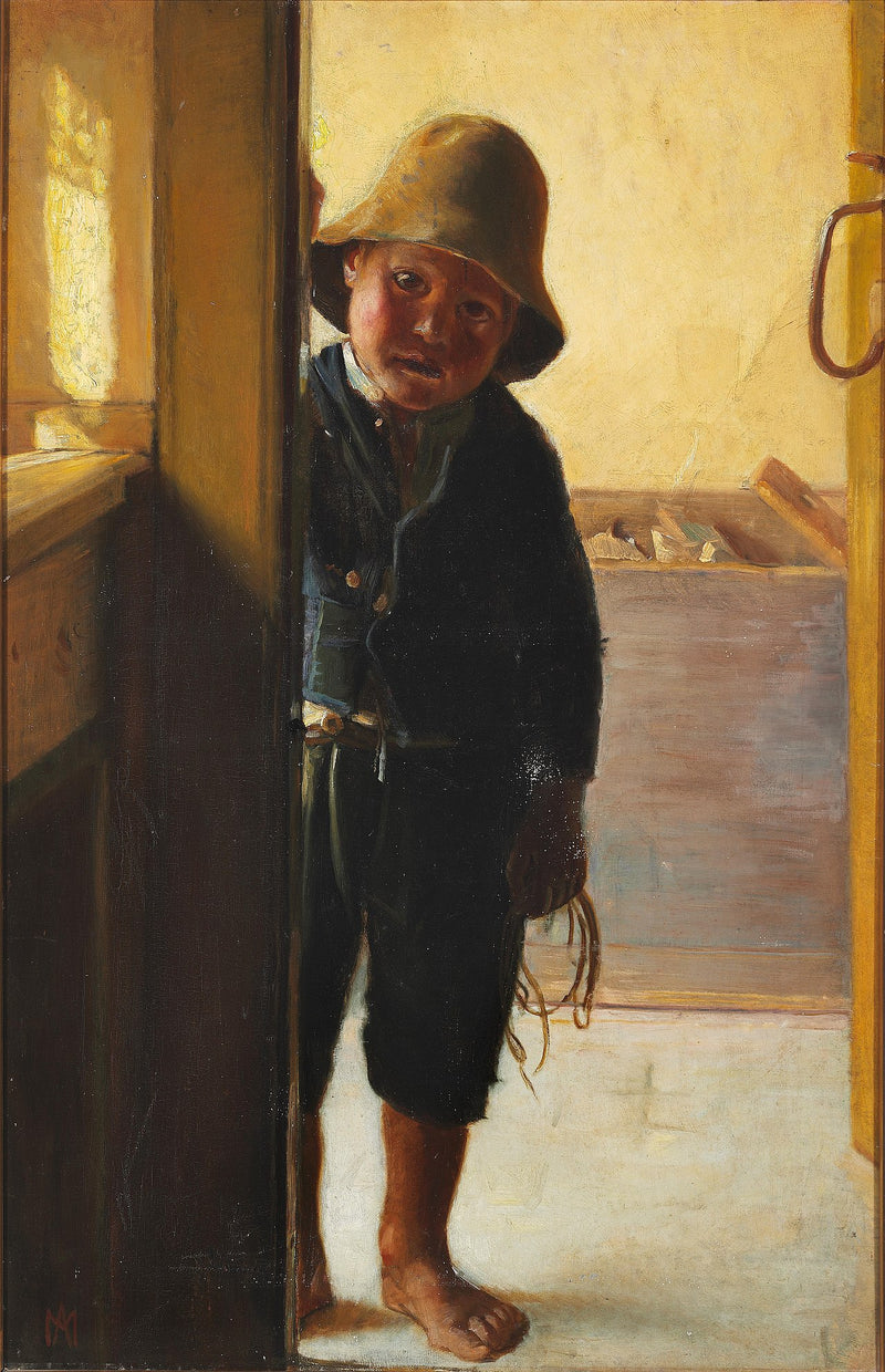 A fisherman's son looks through a doorway. - Michael Peter Ancher