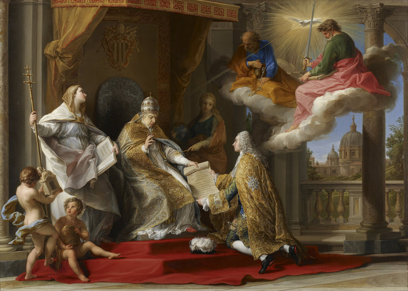 Pope Benedict XIV presenting the encyclical « Ex Omnibus » to the Count of Stainville, future Duke of Choiseul - Pompeo Batoni