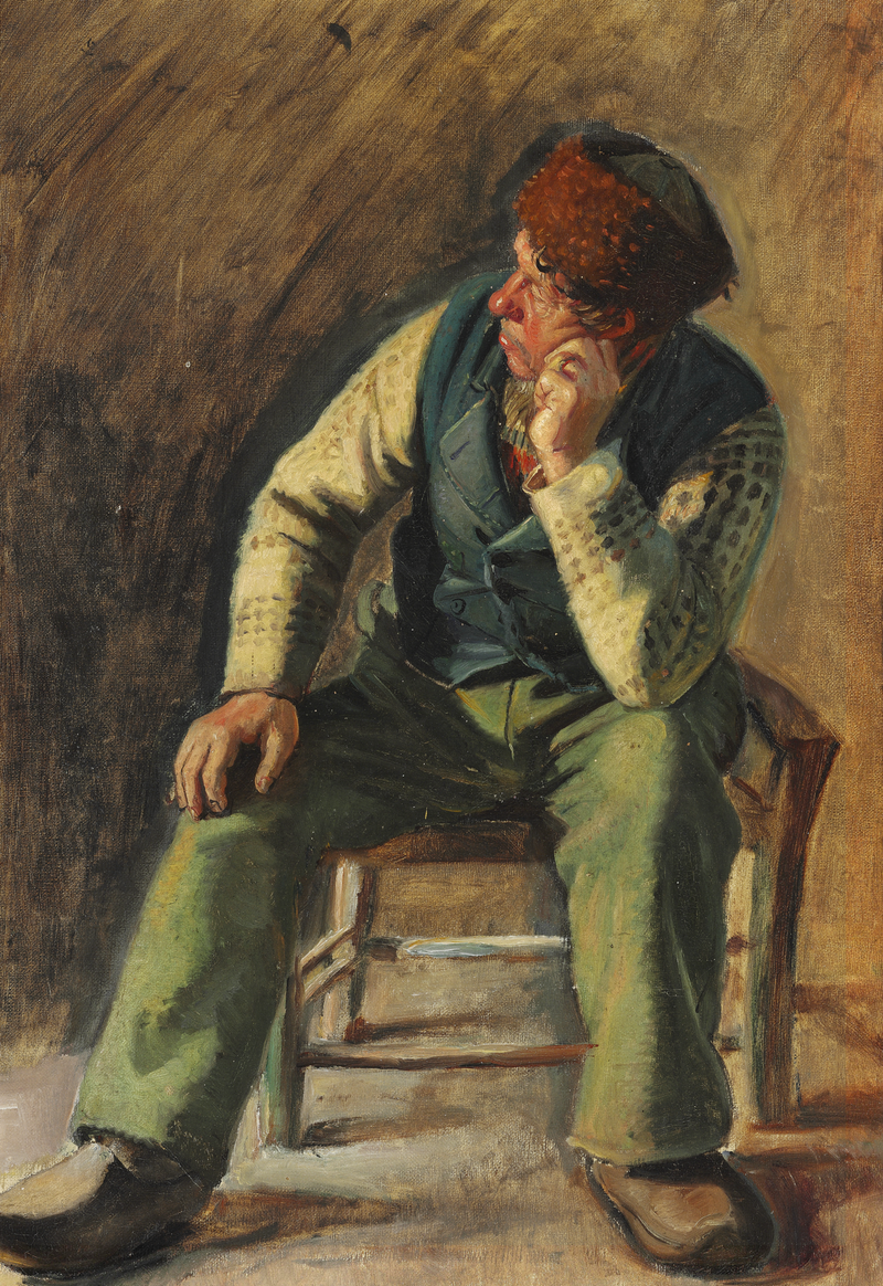 Fisherman and rescuer Lars Gaihede sitting in a chair. - Michael Peter Ancher